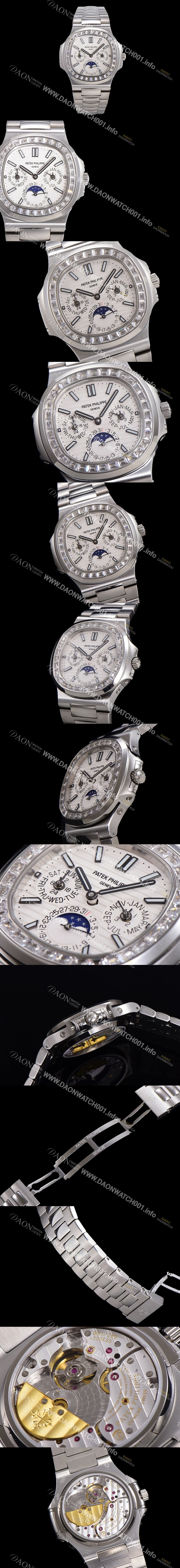 홍콩명품 [파텍필립] 남성용 Ref.5740 노틸러스 문페이즈 오토매틱 Cal.240 Q타입 40mm 다이아몬드/쥬얼 메탈줄  화이트다이얼 pat3921