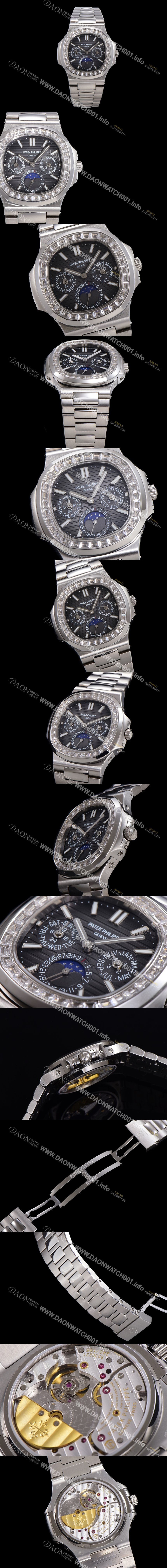 홍콩명품 [파텍필립] 남성용 Ref.5740 노틸러스 문페이즈 오토매틱 Cal.240 Q타입 40mm 다이아몬드/쥬얼 메탈줄  그레이다이얼 pat5912