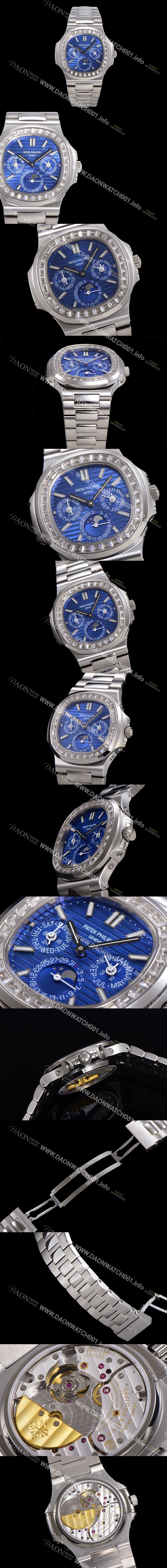 홍콩명품 [파텍필립] 남성용 Ref.5740 노틸러스 문페이즈 오토매틱 Cal.240 Q타입 40mm 다이아몬드/쥬얼 메탈줄  블루다이얼 pat1912