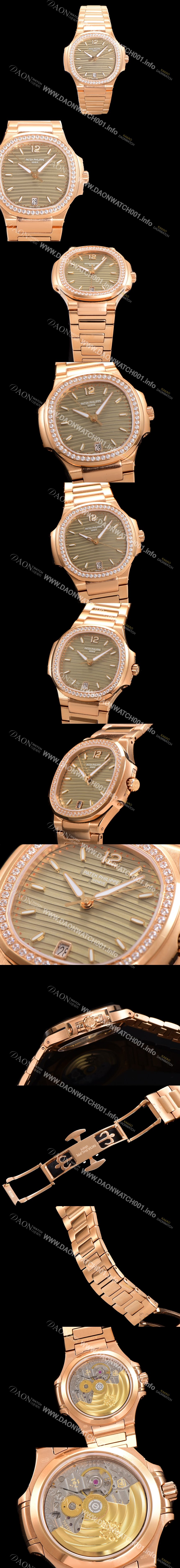 홍콩명품 [파텍필립] 여성용 노틸러스 7118 레이디스 오토매틱 Cal.324 S C타입 35.2mm 다이아셋팅 18K로즈골드 그레이다이얼 pat6484