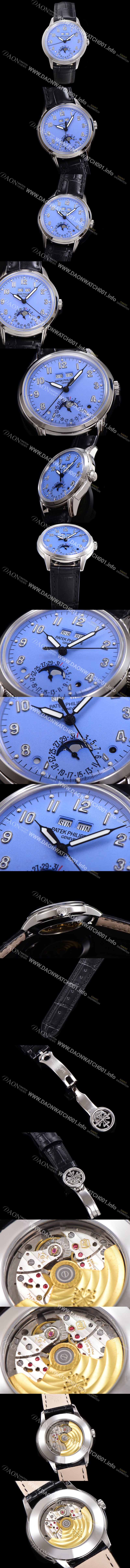홍콩명품 [파텍필립] 남성용 퍼페추얼 캘린더 오토매틱 PP Cal.324 타입 40mm 가죽줄 문페이즈 블루다이얼 pat77028