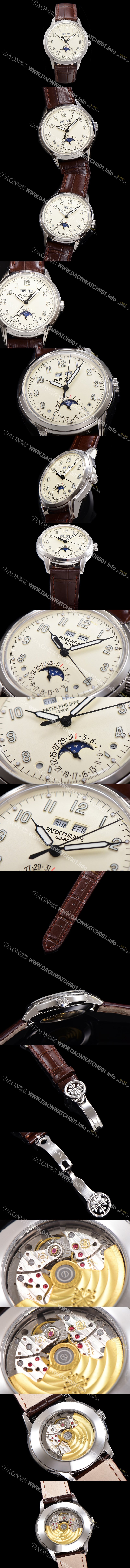 홍콩명품 [파텍필립] 남성용 퍼페추얼 캘린더 오토매틱 PP Cal.324 타입 40mm 가죽줄 문페이즈 화이트다이얼 pat24729