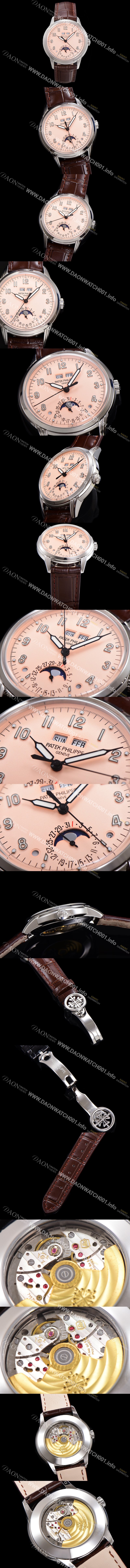 홍콩명품 [파텍필립] 남성용 퍼페추얼 캘린더 오토매틱 PP Cal.324 타입 40mm 가죽줄 문페이즈 핑크다이얼 pat48084