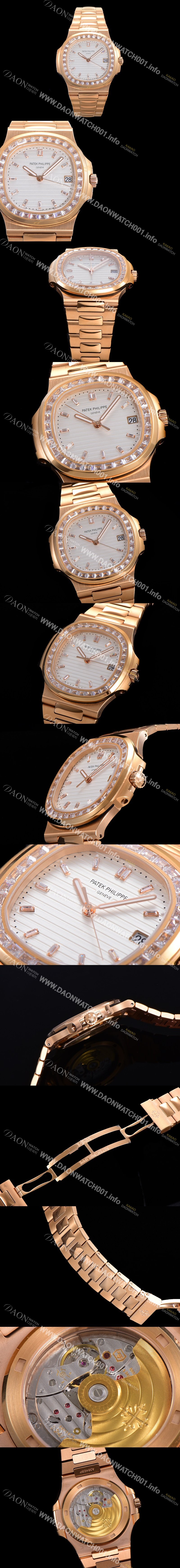 홍콩명품 [파텍필립] 남성용 노틸러스 보석/큐빅 세팅 18k로즈골드 Cal.324 S C타입무브 오토매틱 40미리 화이트다이얼 PAT70640