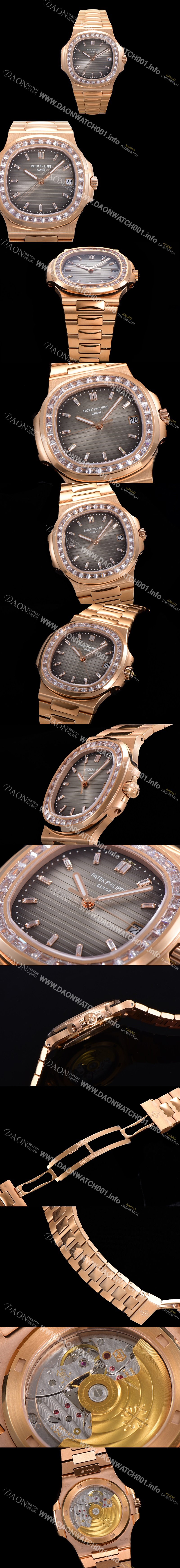 홍콩명품 [파텍필립] 남성용 노틸러스 보석/큐빅 세팅 18k로즈골드 Cal.324 S C타입무브 오토매틱 40미리 브라운다이얼 PAT70650