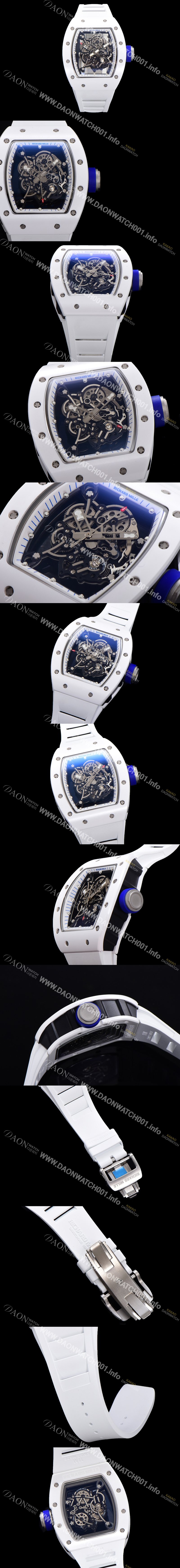 홍콩명품 [리차드밀레] 남성용 RM055 세라믹 제질 수동형 무브먼트 50미리 러버밴드 스켈레톤 다이얼 RIC01039