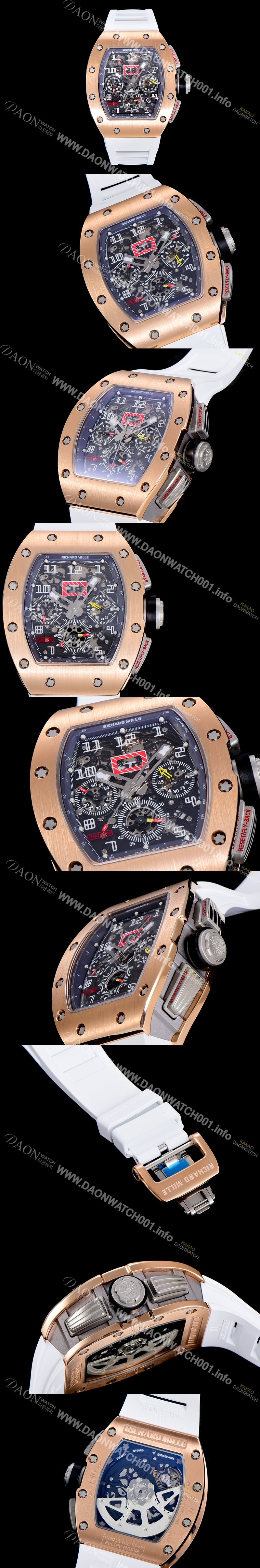 홍콩명품 [리차드밀레] 남성용 RM11 크로노그래프 오토매틱 18K 로즈골드 50미리 스켈래톤 블랙다이얼 RIC03003