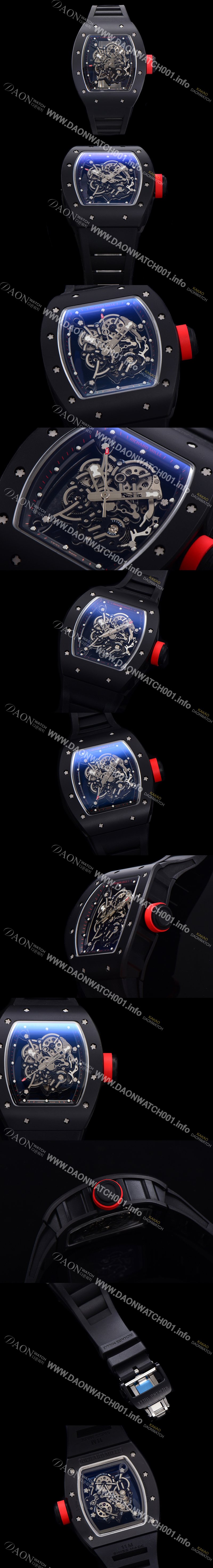 홍콩명품 [리차드밀레] 남성용 RM055 블랙 PVD코딩 스켈레톤 다이얼 러버 스트랩 기계식 수동형 무브먼트 RIC07174