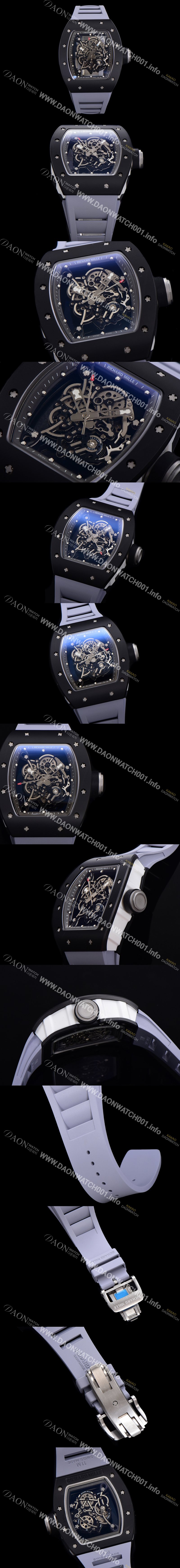 홍콩명품 [리차드밀레] 남성용 RM055 블랙 PVD코딩 스켈레톤 다이얼 러버 스트랩 기계식 수동형 무브먼트 RIC07176