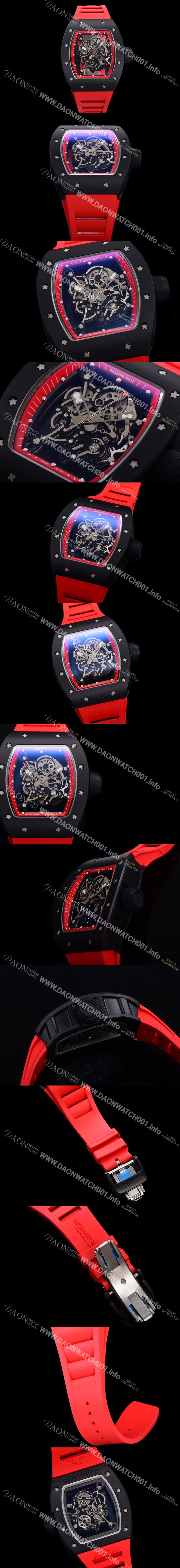 홍콩명품 [리차드밀레] 남성용 RM055 블랙 PVD코딩 스켈레톤 다이얼 러버 스트랩 기계식 수동형 무브먼트 RIC07178