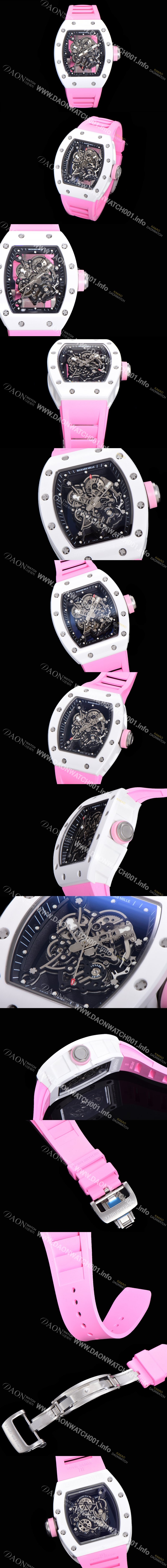 홍콩명품 [리차드밀레] 남성용 RM055 세라믹 제질 수동형 무브먼트 50미리 러버밴드 스켈레톤 다이얼 RIC78448