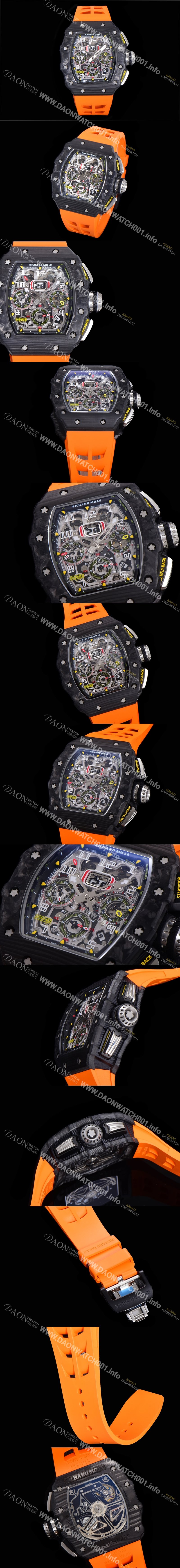 홍콩명품 [리차드밀레] 남성용 플라이백 RM11-03 오버사이즈 데이트 크로노그래프레드 포지드 카본 케이스 스켈레톤 다이얼 오토매틱 무브먼트 RIC08695