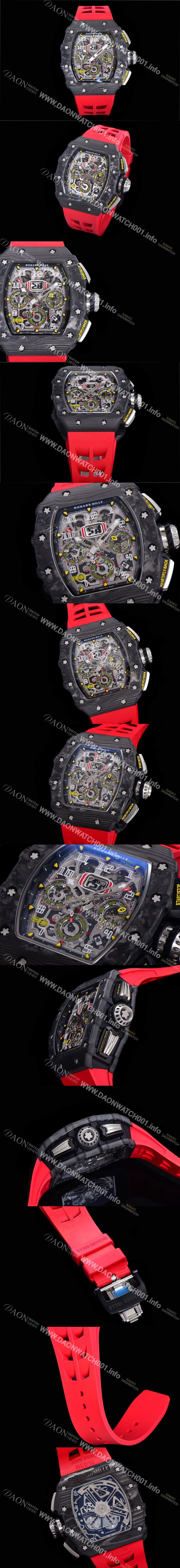 홍콩명품 [리차드밀레] 남성용 플라이백 RM11-03 오버사이즈 데이트 크로노그래프레드 포지드 카본 케이스 스켈레톤 다이얼 오토매틱 무브먼트 RIC08701