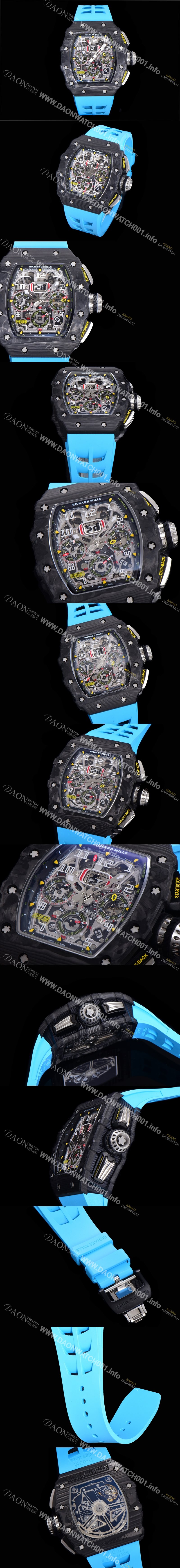 홍콩명품 [리차드밀레] 남성용 플라이백 RM11-03 오버사이즈 데이트 크로노그래프레드 포지드 카본 케이스 스켈레톤 다이얼 오토매틱 무브먼트 RIC08703