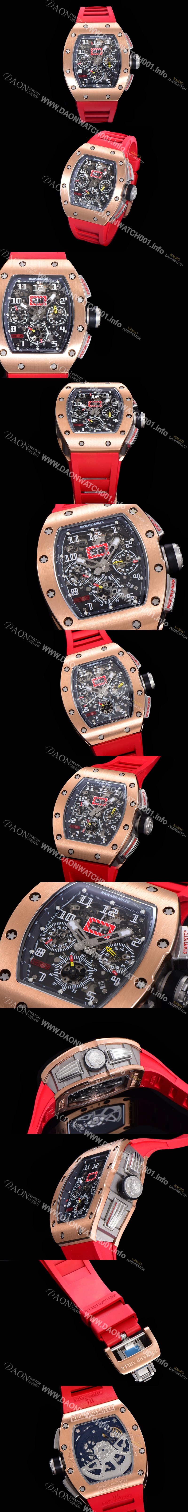 홍콩명품 [리차드밀레] 남성용 RM11 크로노그래프 오토매틱 18K 로즈골드 50미리 스켈래톤 블랙다이얼 RIC08718