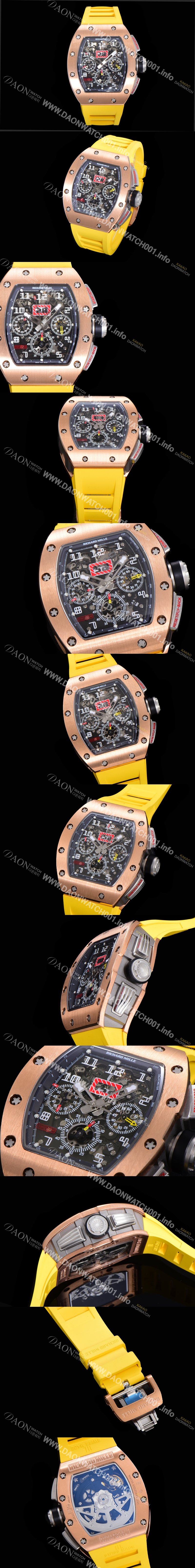 홍콩명품 [리차드밀레] 남성용 RM11 크로노그래프 오토매틱 18K 로즈골드 50미리 스켈래톤 블랙다이얼 RIC08720