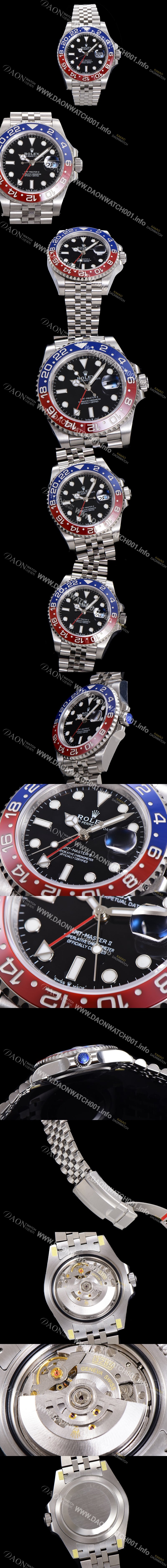 홍콩명품 [로렉스] 남성용 신형 지엠티 마스터II 최종형 m126710blro-0001 펩시 904L스틸 !! 신형 Cal. 3285 오토매틱 무브먼트 듀얼 타임 블루/레드 투톤 24시간 회전 베젤 블랙 다이얼 브레이슬릿 ROL05949