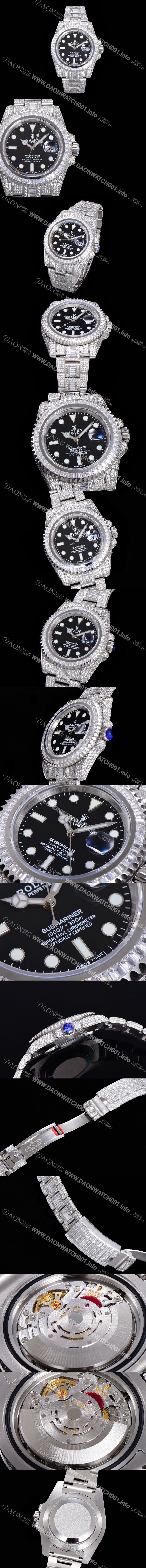 홍콩명품 [로렉스] 남성용 서브마리너 풀 다이아몬드 셋팅 오토매틱 Cal.3135 무브 40mm 블랙다이얼 rol1231