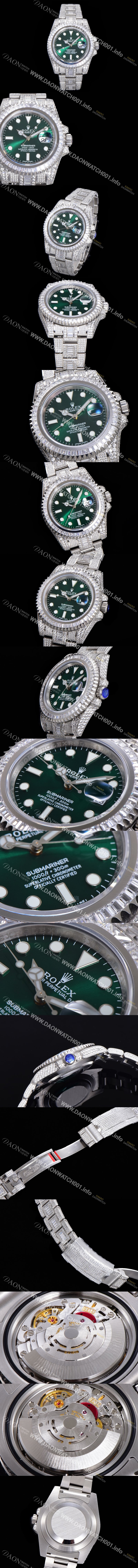 홍콩명품 [로렉스] 남성용 서브마리너 풀 다이아몬드 셋팅 오토매틱 Cal.3135 무브 40mm 그린다이얼 rol9511