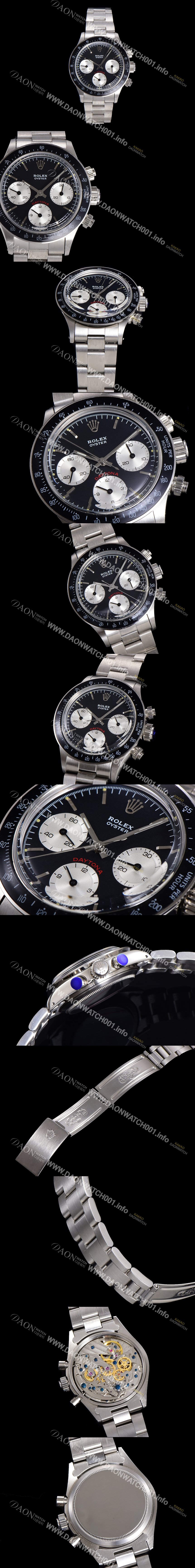 홍콩명품 [로렉스] 남성용 1965년 모델  클래식 코스모그래프 데이토나   Ref.6241 수동감기/기계식 37mm 스크류 다운 푸셔 메탈줄 블랙다이얼 rol5111
