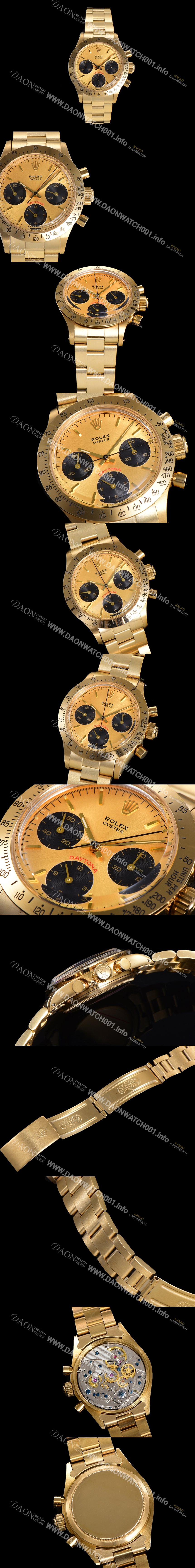 홍콩명품 [로렉스] 남성용 1965년 모델 클래식  코스모그래프 데이토나  Ref.6239 수동감기/기계식 37mm 18K옐루골드 스크류 다운 푸셔 메탈줄 골드다이얼 rol1235