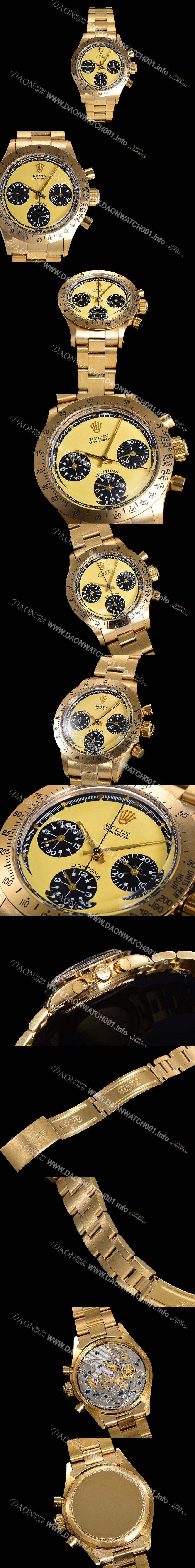 홍콩명품 [로렉스] 남성용 1965년 모델 클래식  코스모그래프 데이토나  Ref.6239 수동감기/기계식 37mm 18K옐루골드 스크류 다운 푸셔 메탈줄 골드다이얼 rol5191