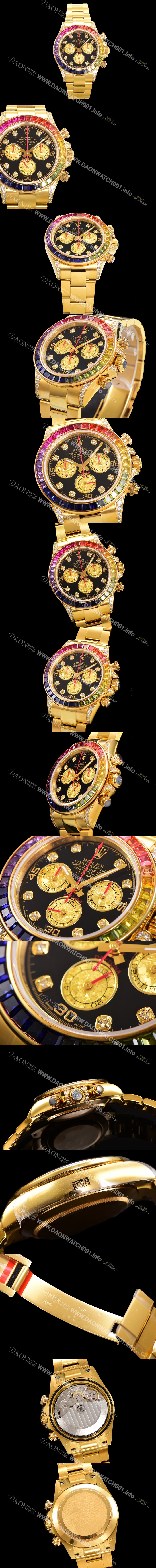 홍콩명품 [로렉스] 남성용 데이토나 오이스터 다이아/큐빅 ETA7750-2 타입 오토매틱 크로노그래프 40mm 18K 옐루골드 블랙다이얼  rol0986