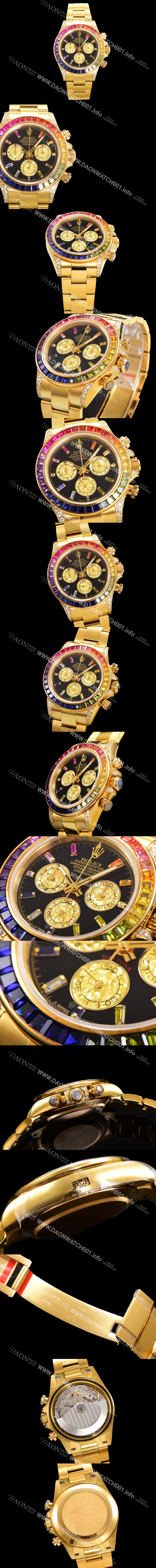 홍콩명품 [로렉스] 남성용 데이토나 오이스터 다이아/큐빅 ETA7750-2 타입 오토매틱 크로노그래프 40mm 18K 옐루골드 블랙다이얼 rol2024