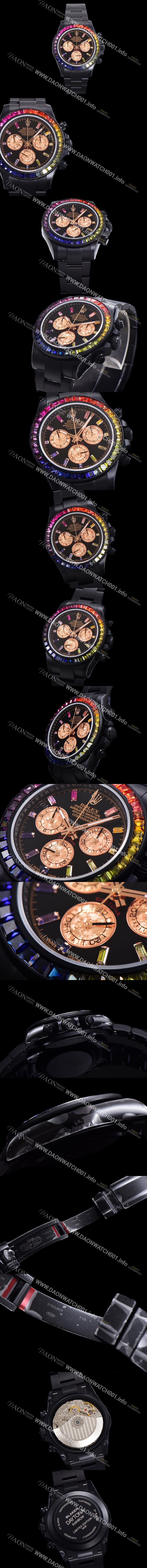 홍콩명품 [로렉스] 남성용 데이토나 오이스터 다이아/큐빅/DLC 블랙코팅 ETA7750-2 타입 오토매틱 크로노그래프 40mm 블랙다이얼 rol2268