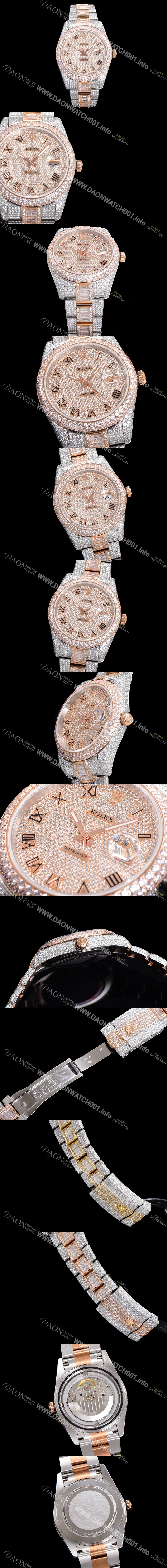 홍콩명품 [로렉스] 남성용 수제공정형 다이아 18K 로즈골드 튜닝 데이져스트 오토매틱 ETA 2824-2 41mm 보석다이얼 rol23640