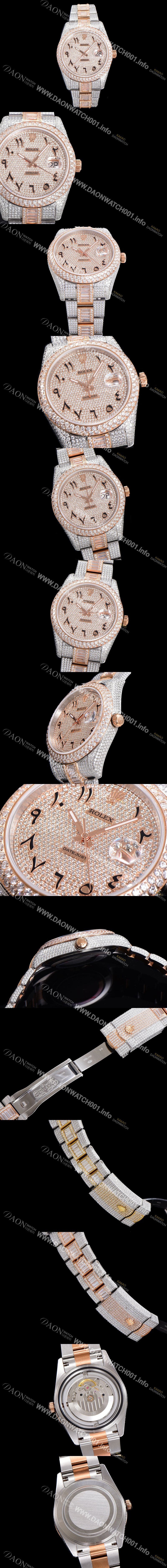 홍콩명품 [로렉스] 남성용 수제공정형 다이아 18K 로즈골드 튜닝 데이져스트 오토매틱 ETA 2824-2 41mm 보석다이얼 rol96226