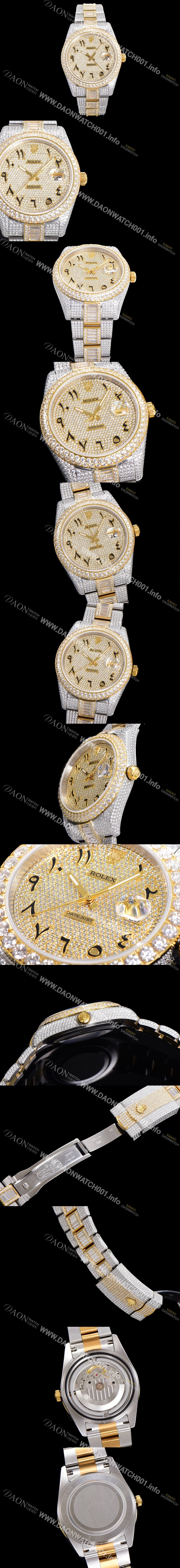 홍콩명품 [로렉스] 남성용 수제공정형 다이아 18K 옐루골드 튜닝 데이져스트 오토매틱 ETA 2824-2 41mm 보석다이얼 rol24629