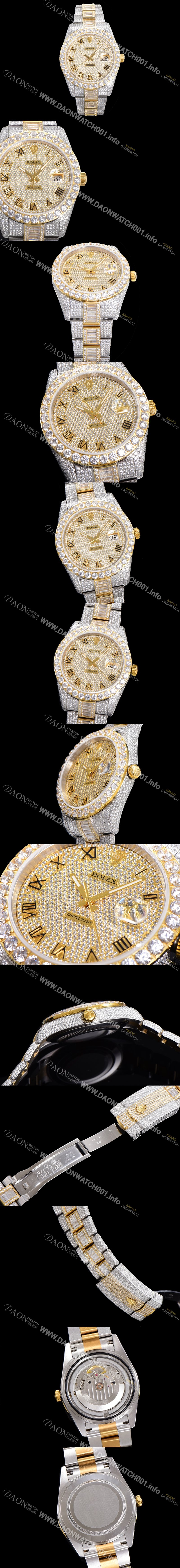 홍콩명품 [로렉스] 남성용 수제공정형 다이아 18K 엘루골드 튜닝 데이져스트 오토매틱 ETA 2824-2 41mm 보석다이얼 rol09242