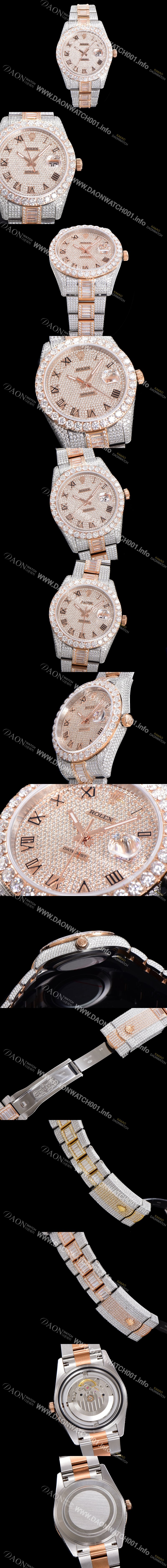 홍콩명품 [로렉스] 남성용 수제공정형 다이아 18K 로즈골드 튜닝 데이져스트 오토매틱 ETA 2824-2 41mm 보석다이얼 rol44623