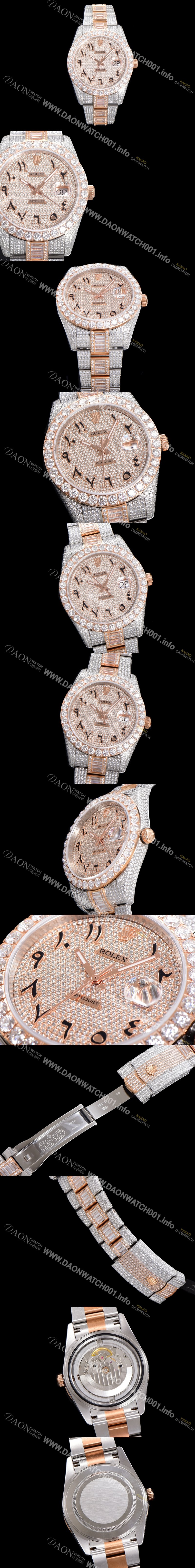 홍콩명품 [로렉스] 남성용 수제공정형 다이아 18K 로즈골드 튜닝 데이져스트 오토매틱 ETA 2824-2 남성용시계 41mm 보석다이얼 rol23294