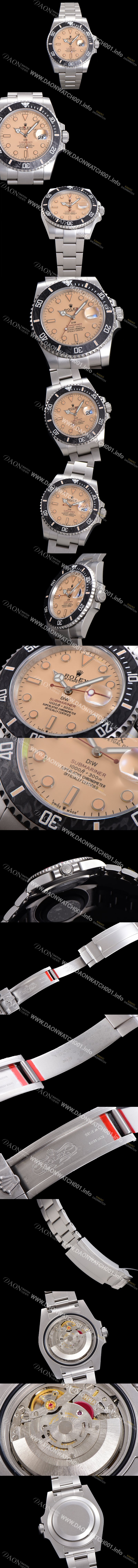 홍콩명품 [로렉스] 남성용 신형 케이스 업그레이드 러스털러스 스틸 재질 !서브마리너 오토매틱 Cal.3135 40mm  카본 베젤 메탈줄 핑크 골드다이얼 rol49206