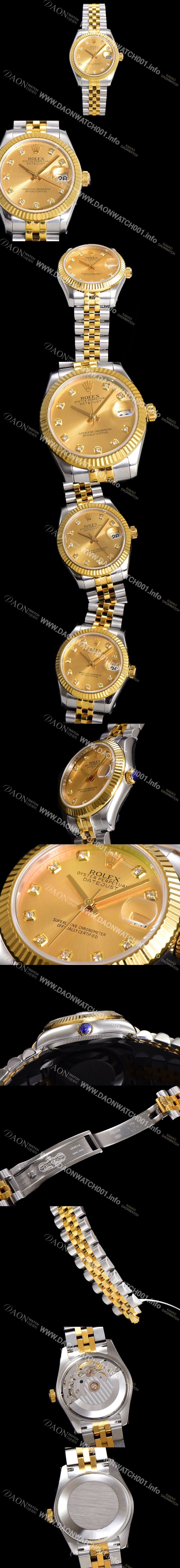 홍콩명품 [로렉스] 여성용 데이져스트 오이스터 31mm 레이디 오토매틱  18K 옐루골드 투톤콤비 5열 브레이슬릿 메탈줄 골드다이얼 rol25367