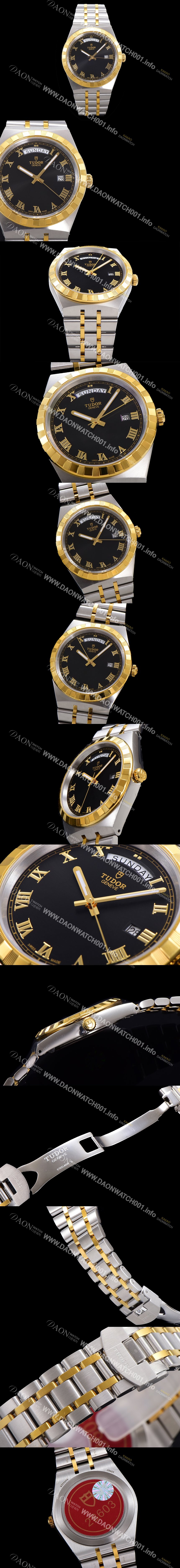 홍콩명품 [튜더] 남성용 로얄 워치 오토매틱 스위스 ETA2836-2 타입 18K 옐루골드 41mm 메탈줄 블랙다이얼 tud9512
