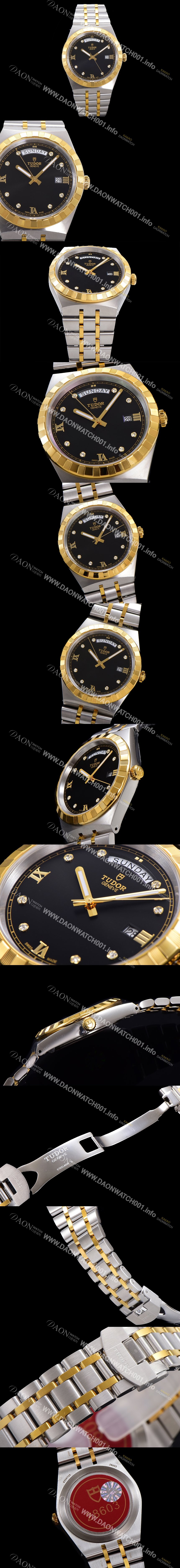 홍콩명품 [튜더] 남성용 로얄 워치 오토매틱 스위스 ETA2836-2 타입 18K 옐루골드 41mm 메탈줄 블랙다이얼 tud2191