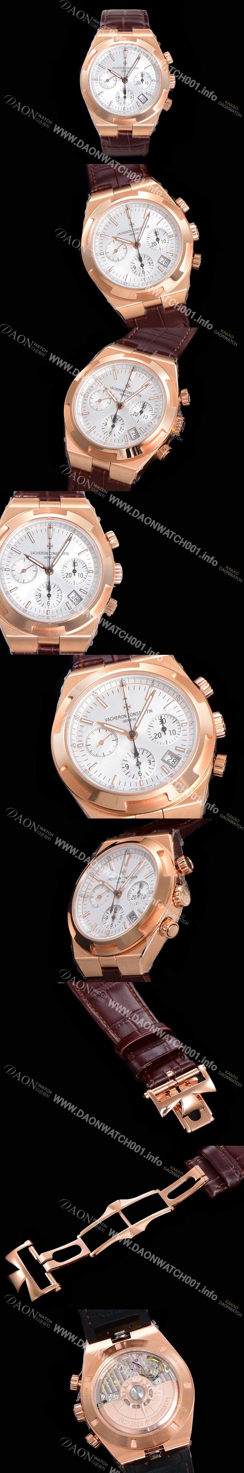 홍콩명품 [바쉐런콘스탄틴] 남성용 오버시즈 크로노그래프 42mm 오토매틱 5500S 18K 로즈골드 가죽줄 화이트다이얼 vac3595