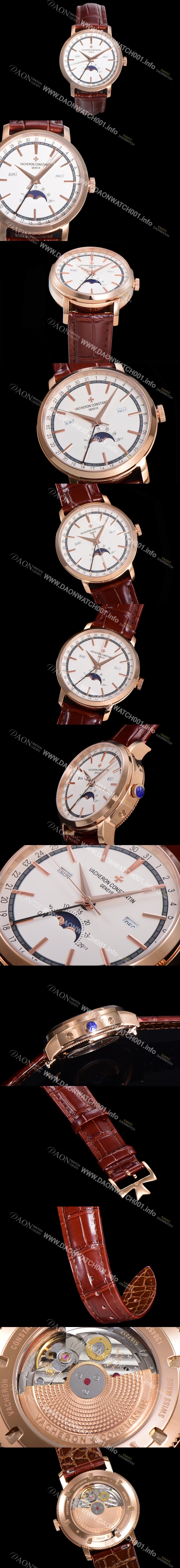 홍콩명품 [바쉐런콘스탄팀] 남성용 트레디셔널 문페이즈 오토매틱 2460QCL 타입 41mm 18K 로즈골드 가죽줄 화이트다이얼  vac9311