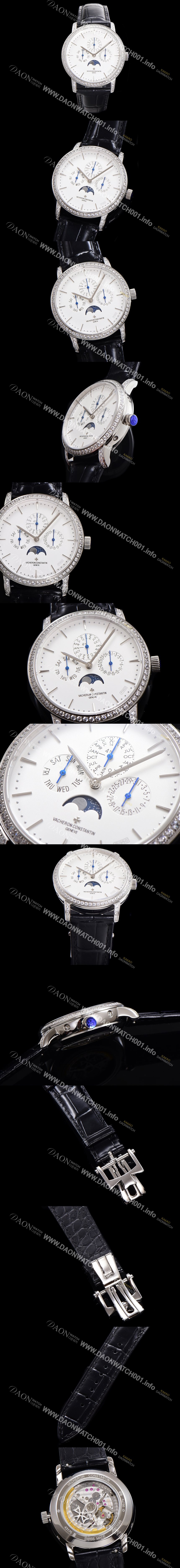 홍콩명품 [바쉐런콘스탄틴] 남성용 패트리모니 다이아셋팅 논페이즈 오토매틱 1120타입 41mm 가죽줄 화이트다이얼   vac0286