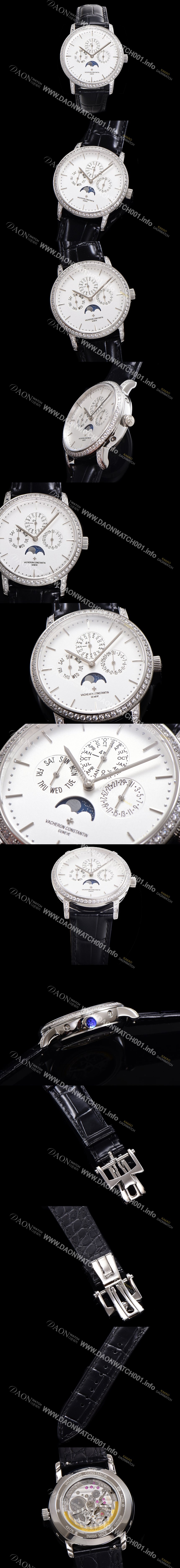 홍콩명품 [바쉐런콘스탄틴] 남성용 패트리모니 다이아셋팅 논페이즈 오토매틱 1120타입 41mm 가죽줄 화이트다이얼 vac0668
