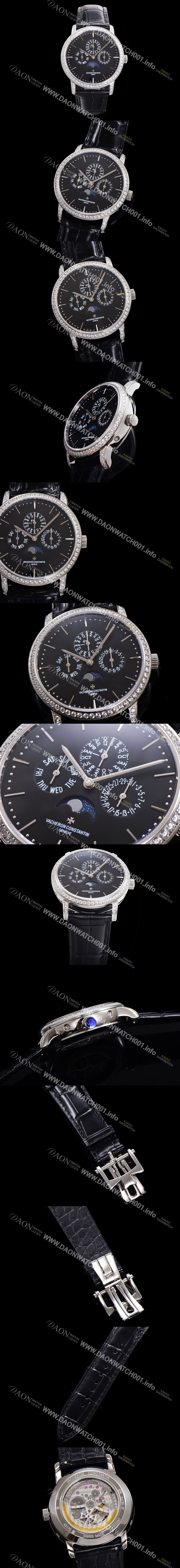 홍콩명품 [바쉐런콘스탄틴] 남성용 패트리모니 다이아셋팅 논페이즈 오토매틱 1120타입 41mm 가죽줄 블랙다이얼   vac8682