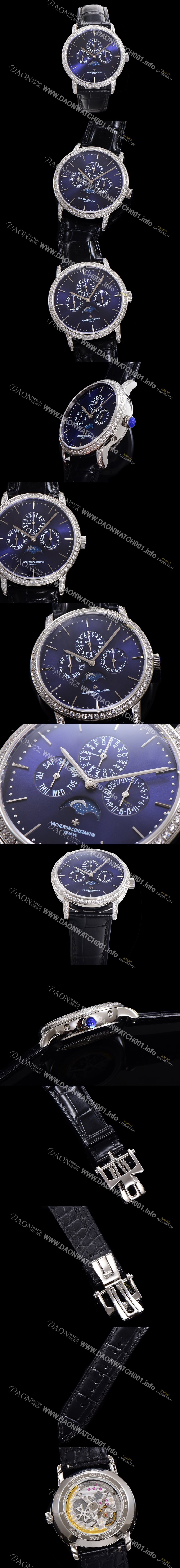 홍콩명품 [바쉐런콘스탄틴] 남성용 패트리모니 다이아셋팅 논페이즈 오토매틱 1120타입 41mm 가죽줄 블루다이얼 vac6648