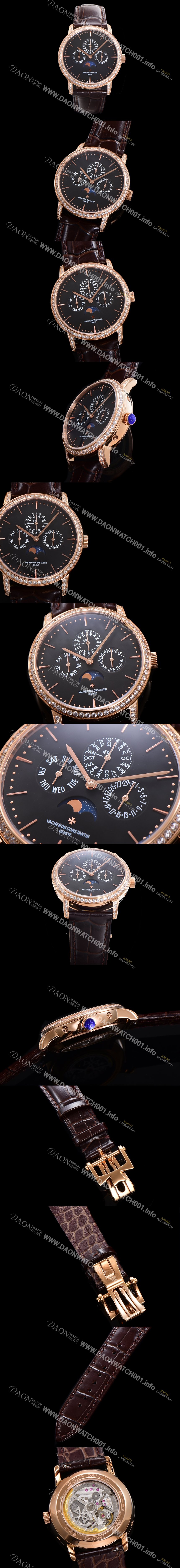 홍콩명품 [바쉐런콘스탄틴] 남성용 패트리모니 다이아셋팅 로즈골드 논페이즈 오토매틱 1120타입 41mm 가죽줄 블랙다이얼 vac9682