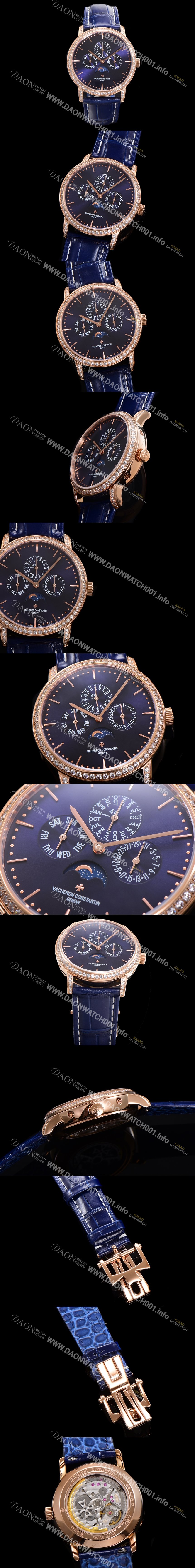 홍콩명품 [바쉐런콘스탄틴] 남성용 패트리모니 다이아셋팅 로즈골드 논페이즈 오토매틱 1120타입 41mm 가죽줄 블루다이얼 vac4606