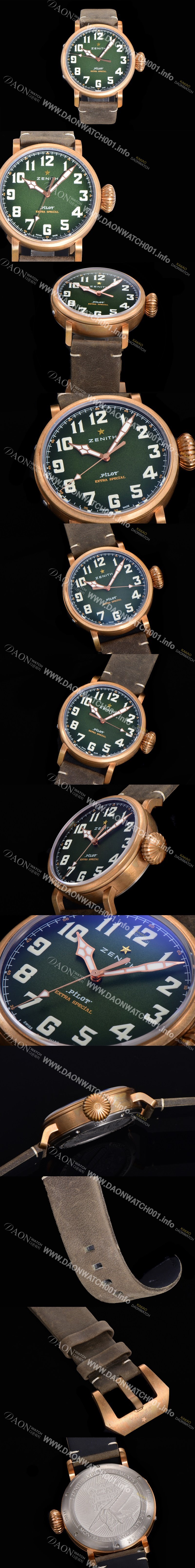 홍콩명품 [제니스] 남성용 파일럿 29.2430.679/63.I001 타입 20 애드벤쳐 브론져제질 오토매틱 9015무브 45미리 가죽시계 그린다이얼 ZEN72812