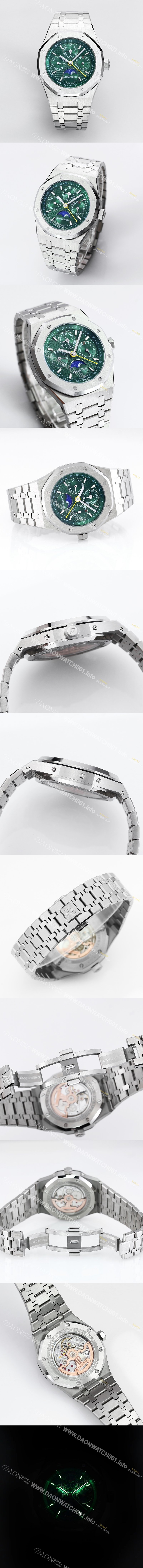 홍콩명품 [오데마피게] 남성용 로얄오크 26574 퍼페츄얼 캘린더 문페이즈 41mm 그린 다이얼 신형 5134 오토매틱 무브먼트 aud4208