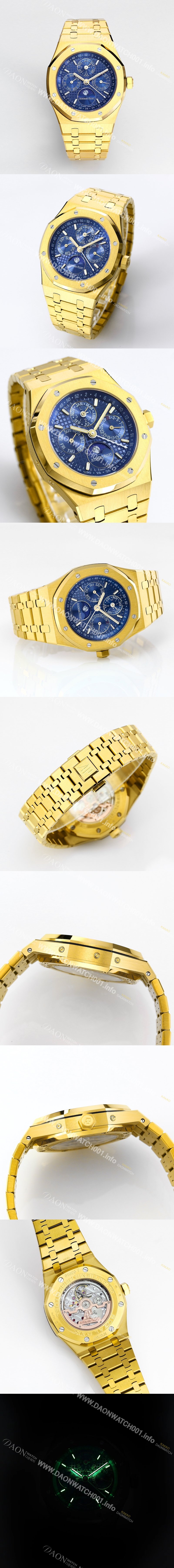 홍콩명품 [오데마피게] 남성용 로얄오크 26574 퍼페츄얼 캘린더 문페이즈 18K 옐로우골드 41mm 블루 다이얼 신형 5134 오토매틱 무브먼트 aud4211